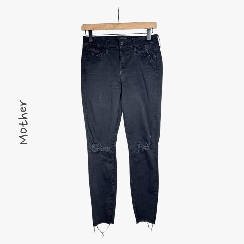 Mother Women's Looker Ankle Fray Skinny Distressed Jeans in Blackbird Size 27